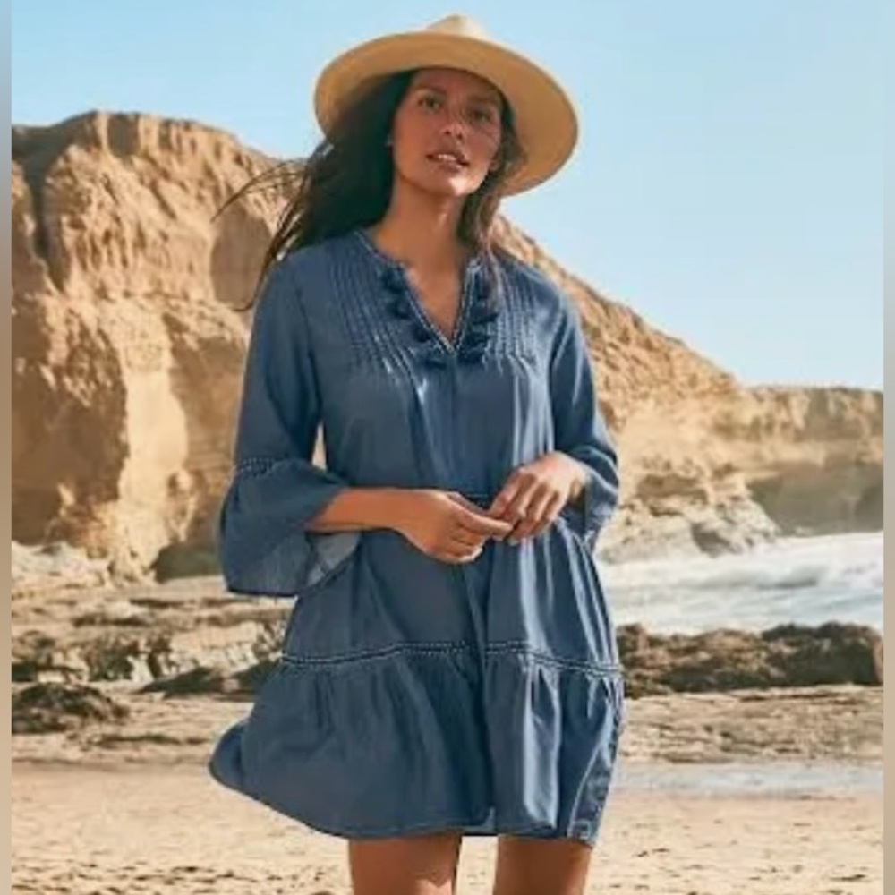 TOMMY BAHAMA  denim medium wash embroidered coverup / dress